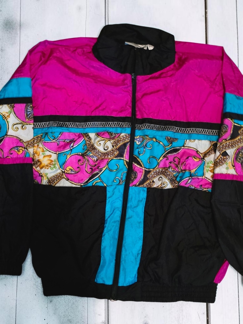Vintage 80s 90s The Finish Line L Nylon Windbreaker Jacket Colorblock Retro